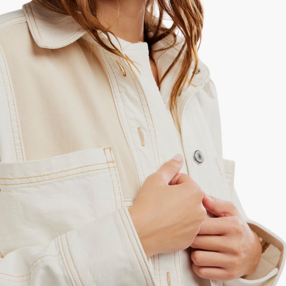 Free People Cream and White Utility Jacket